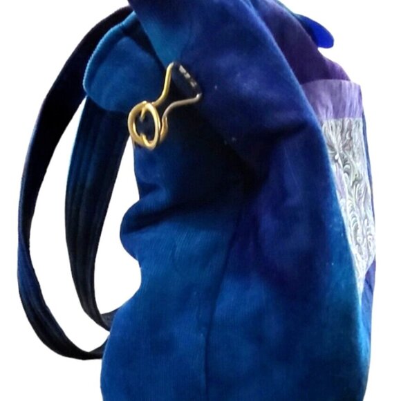 Vintage Handmade Women's Shoulder Hobo Purse Hand Bag Blue Corduroy Lined - Picture 3 of 8